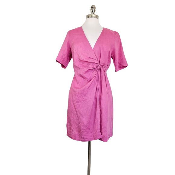 & Other Stories Stockholm Atelier Pink 100% Linen Wrap Mini Dress EUR 36 US 4 S - Picture 2 of 9